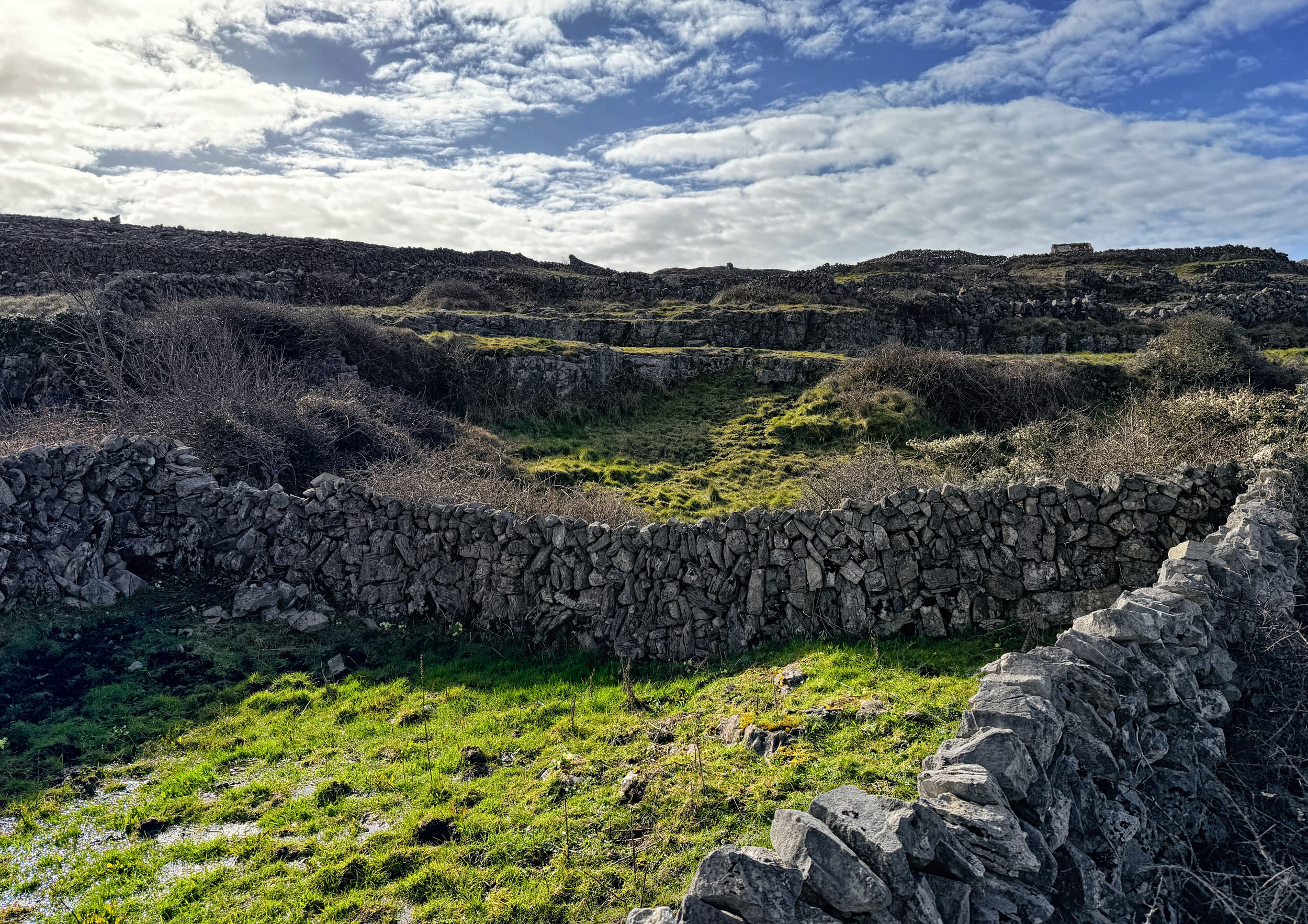 19th century famine walls mark abandoned plots criss-crossing the island of Inishmore, County Galway