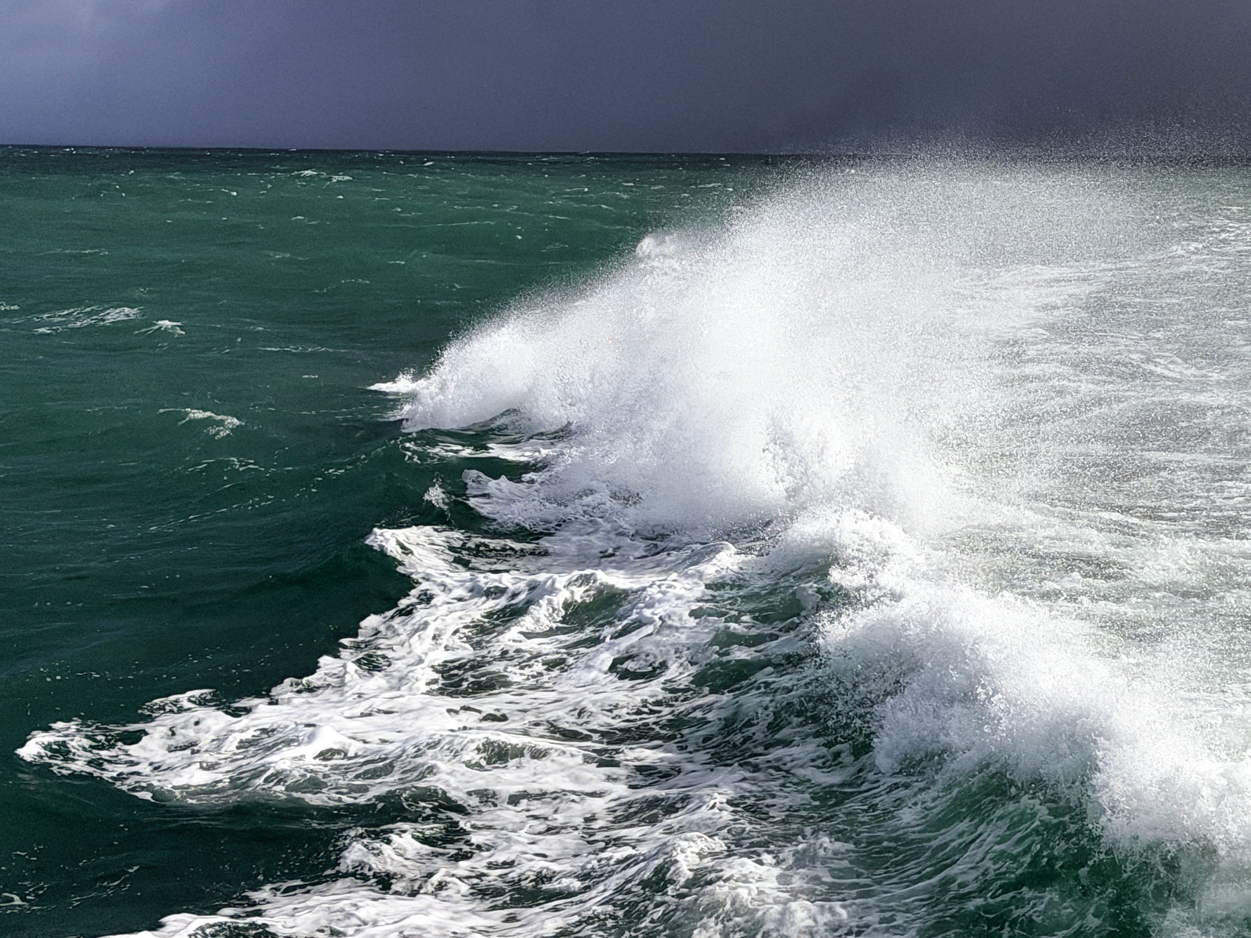 Rossaveel Ferry fantail in a gale force 8 near Inishmore, County Galway